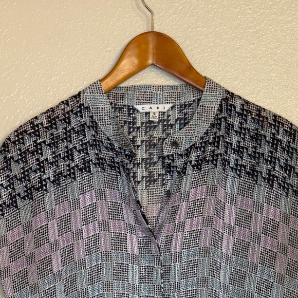 Cabi Top Women S Blue 735 Astor Houndstooth Boxy Casual Chic Office Modern - Picture 2 of 6